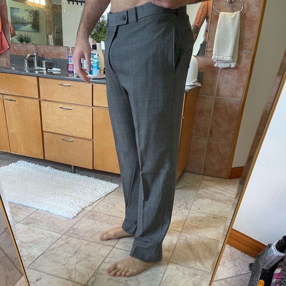 Light gray with faint light blue pin stripe Tasso Elba dress pants